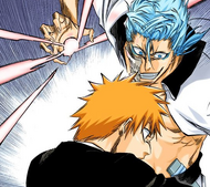 Grimmjow charges a Cero in his free hand.