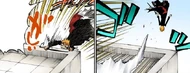Ichigo nearly flies off the building due to the force of Chōhigezutsuki.