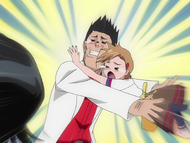 Isshin and Yuzu cry, agreeing to let Rukia stay.