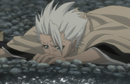 Hitsugaya awakens on a riverbed.