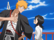 Rukia and Ichigo talking.