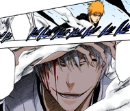 Gin withstands Ichigo's Getsuga Tenshō and reiterates that he is creepy.