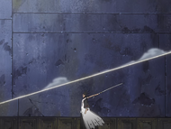 Kenpachi casually slashes through a building.