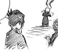 Hanatarō watches in fright as Yachiru Kusajishi plays with Kon.