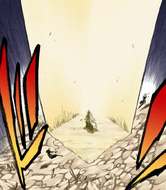 Yoruichi and Suì-Fēng leap back from Aizen as he is enveloped in a Negación beam.