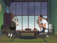 Urahara and Tessai have tea.