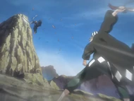 Urahara sends Ichigo flying with a single attack.