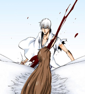 Aizen slashes Gin across the chest.