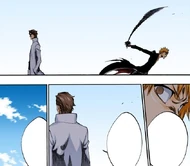 Aizen questions why Ichigo is fighting him when all of the former's friends are safe.