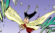 Gerard sprouts wings to save himself from falling.