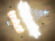 Uryū and Aisslinger fire hundreds of projectiles at each other.