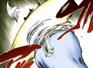 Ichigo fires a point-blank Getsuga Tenshō at the bird protrusion.