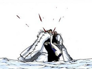 Zommari seemingly impales Byakuya on his Zanpakutō.