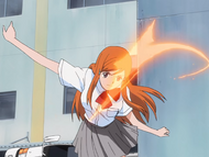 Orihime uses Koten Zanshun against the snakes.