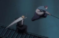 Gegetsuburi attacks Ichigo while he is distracted by Ikkaku's dance.