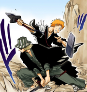 Urahara cuts off part of Ichigo's remaining Zanpakutō.