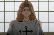 Rangiku holds Hitsugaya's haori.