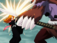 The Cloning Arrancar hits Rangiku with a surprise attack.