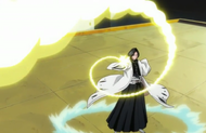 Reigai-Unohana uses Bakudō #63. Sajō Sabaku on Mayuri Kurotsuchi.