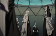 An unseated Shinigami informs the captains that Ichigo has returned from Hell.