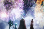 Askin and the other Schutzstaffel watch as Ganju Shiba unleashes Shiba-shiki Shaka Sendan: Senpen Banka.