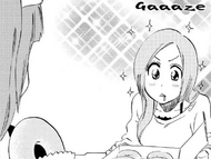 Orihime stares at Riruka's donuts.