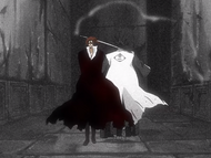 Zangetsu appears to Ichigo as Kenpachi leaves.