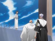 Yamamoto speaks with Rukia at her execution.