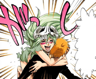 An overjoyed Nelliel hugs Ichigo with great strength.