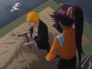 Yoruichi explains how to use the Ryūkotsujō to Ichigo.