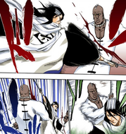 Byakuya attacks Zommari's doppelgangers.