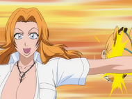 Rangiku punches out Kon when he flings himself at her.