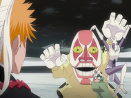 Ichigo watches as Nel, Pesche, and Dondochakka attempt to name their group.