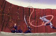 Renji intercepts Gunjō's blow with Zabimaru.