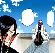 Mayuri appears unharmed near Uryū.