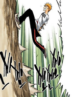 Ichigo runs up the side of the Shattered Shaft.