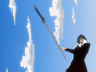 Zangetsu tosses an Asauchi to Ichigo.