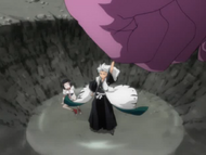 Tōshirō Hitsugaya saves Karin from the Huge Hollow.