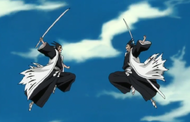 Kenpachi takes on Reigai-Kenpachi once more.