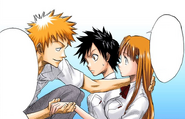 Kon flirts with Orihime.