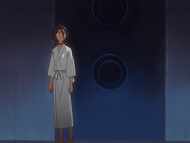 Rukia senses intense Reiatsu outside her cell.