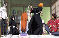Ichigo grabs Zangetsu and leaves upon learning there is an entrance somewhere in the Human World.