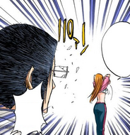 Orihime attempts to change her clothes in front of a shocked Uryū.