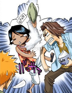 Keigo throws salt at a tanned Mizuiro.