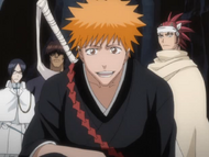 Renji watches as Ichigo assures Nel Tu they will escape.