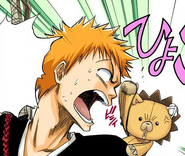 Ichigo is surprised when Kon pops up out of nowhere.