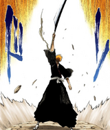 Ichigo prepares to fire a Getsuga Tenshō after gaining the resolve to kill.