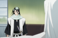 Byakuya tells Jūshirō Ukitake something is bothering him.