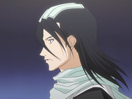 Byakuya walks along a corridor.