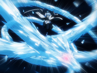 Hitsugaya using Hyōrinmaru's Shikai ability against Gin.